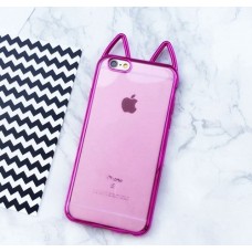 iPhone SE 5 5s -Cute Cat Ear 3D Electroplated Bumper TPU Soft Protective Phone Cover Case - Hot Pink